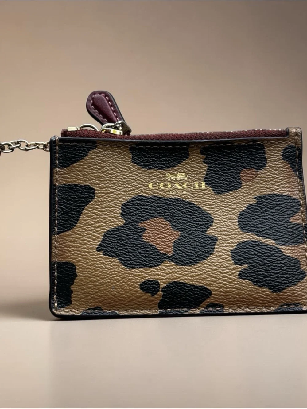 Coach Leopard Print Key & Card Holder with Gold Ring